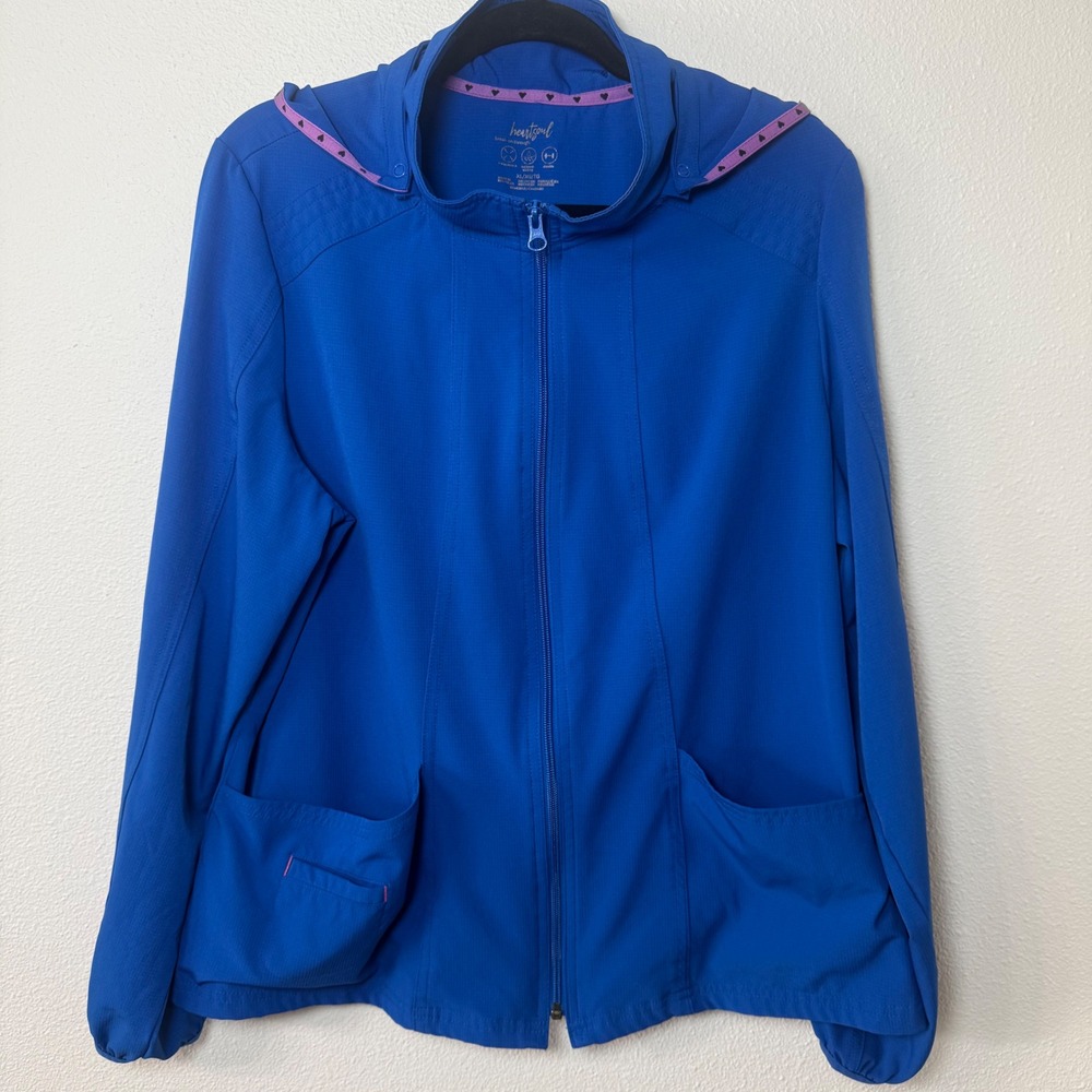 Heartsoul Royal Blue Work wear Womens Hooded Utility Scrub Jacket XL Zip Front